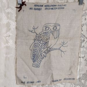 Vintage 1967 Crewel Heirloom Needlework Owl Belgian Linen Erica Wilson 6839